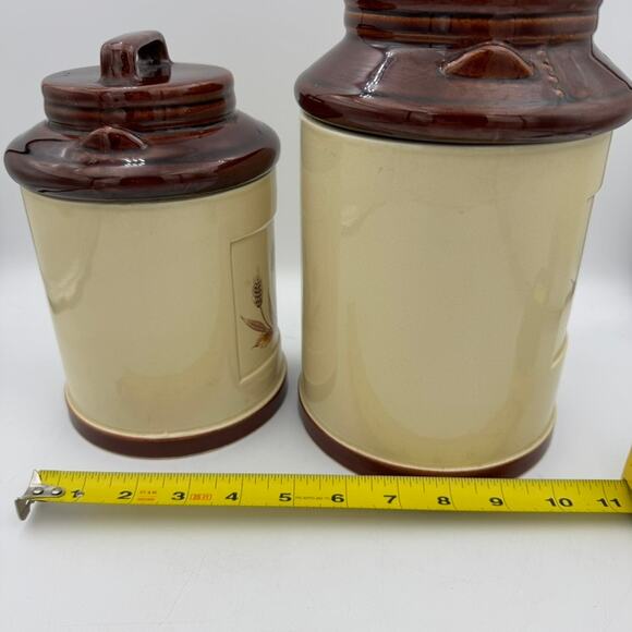 Vintage Made in Japan Ceramic Kitchen Canisters Wheat Floral Farmhouse Brown - Picture 13 of 13